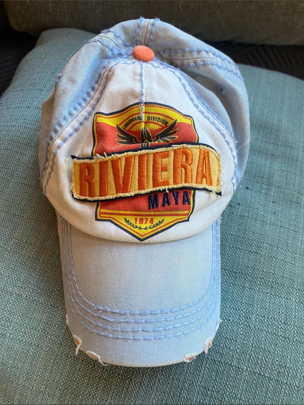 Pier 27 Riviera Maya Embroidered Light Blue Cap Distresses style